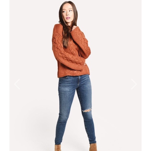 NWT BB DAKOTA Retro Active Cable Knit Sweater Rust - Picture 2 of 15